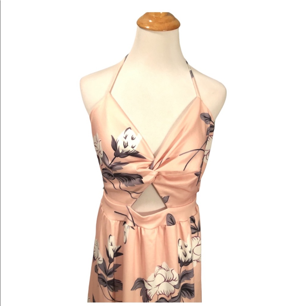 Halter dress pink and white floral print maxi dress NWOT size M